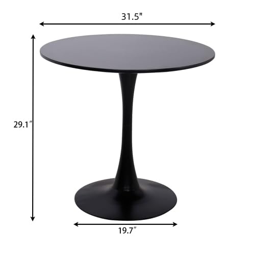 23.6 Inches Round Dining Table, MDF Kitchen Table With Metal Pedestal Base | Smooth MDF Surface, Cylindrical Metal Pedestal, Easy Assembly, For Kitchens And Small Dining Areas - color: Black, size: 23.6 Inches