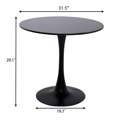 23.6 Inches Round Dining Table, MDF Kitchen Table With Metal Pedestal Base | Smooth MDF Surface, Cylindrical Metal Pedestal, Easy Assembly, For Kitchens And Small Dining Areas - color: Black, size: 23.6 Inches