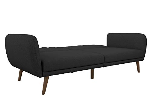 Novogratz Brittany 82 Inch Futon Sofa Bed in Faux Leather, Upholstered Couch Sleeper with Tufted Back, Mid-Century Modern Design, Dark Gray - color: Dark Gray