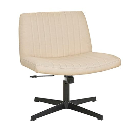 FDW | Criss Cross Chair Without Wheels | Beige | Armless Desk Chair | With Wide Seat, 360 Swivel, Height Adjustable & Stable Metal Base | for Office, Home Office, Vanity Seating | Pack of 1 - color: Beige, style: Without Wheels