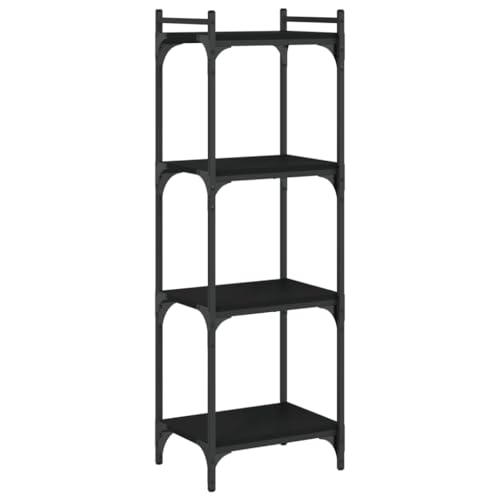 4-Tier Matte Black Industrial Bookcase 11.8x15.7x47.2 in Engineered Wood & Metal Adjustable Shelves Small Bookshelf for Living Room Bedroom Office - color: Black-a, size: Medium