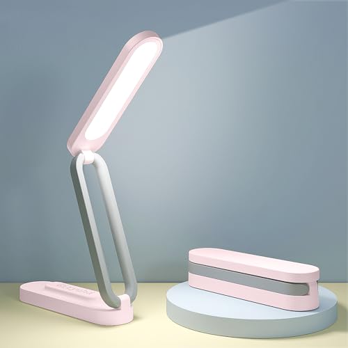 Giryuhd LED Desk Lamp for Office Home & Battery Operated Lamp Rechargeable Lamp Foldable & Portable Light, LED Desk Light Strip, 3 Brightness Dimmable Small Desk Lamp Wireless Reading Lamp - color: Pink