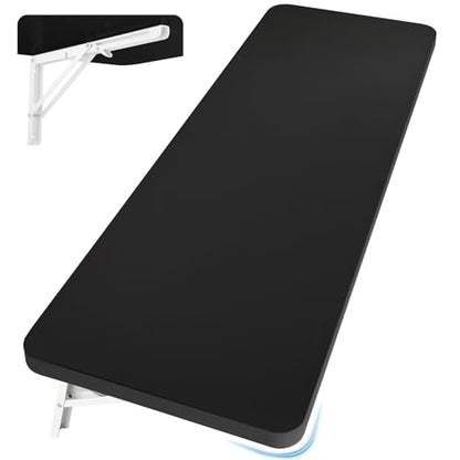 Neoaider Wall Mounted Folding Table 47.2”L x 19.7”W, Black | Laundry Folding Table with Heavy Duty Metal Collapsible Shelf Brackets, Wall Mounted Desk Fold Down for Small Spaces - color: Black, size: 47.2" x 19.7"