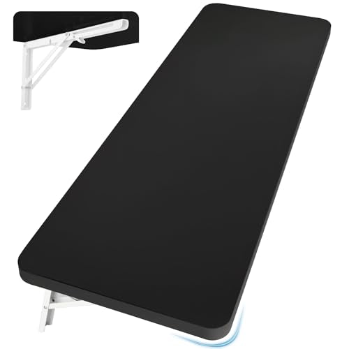 Neoaider Wall Mounted Folding Table 47.2”L x 19.7”W, Black | Laundry Folding Table with Heavy Duty Metal Collapsible Shelf Brackets, Wall Mounted Desk Fold Down for Small Spaces - color: Black, size: 47.2" x 19.7"