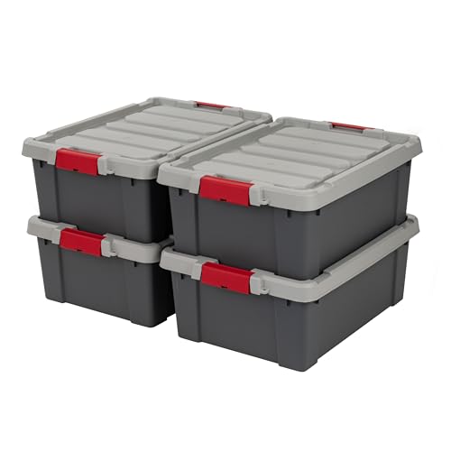 IRIS USA 4-Pack 12 Gal Heavy Duty Lockable Storage Totes with lids, Gray | Ideal for household supplies, seasonal décor and camping gear, Secure latches help keep contents protected - color: Gray, size: 12 Gal - 4 Pack