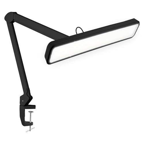 Neatfi XL 2,500 Lumens 30W LED Task Lamp for Manicure Table, Crafts, Workbench, Office – 22” Wide Shade Desk Light | Eye-Caring 6500K | 4-Level Brightness (Black, Non-CCT with Clamp) - color: Black