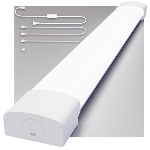 LED Shop Light Fixture, 2FT Linkable 18W Plug in Wall Light, 5000K Closet Light for Workbench Kitchen Basement, Under Cabinet Lighting, LED Tube Light Fixture with Plug, Triproof, White | Closet Light for Workbench Kitchen Basement, Under Cabinet Lighting