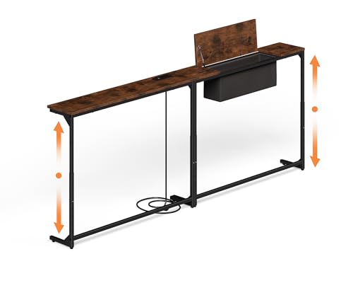 LIFECHOVY Narrow Console Table Behind the Couch with Power Outlets | Adjustable Height, 78.7" Long, 2 Pack, Fabric Storage, Sofa Table Behind Couch, For Living Room, Entryway, Rustic Brown