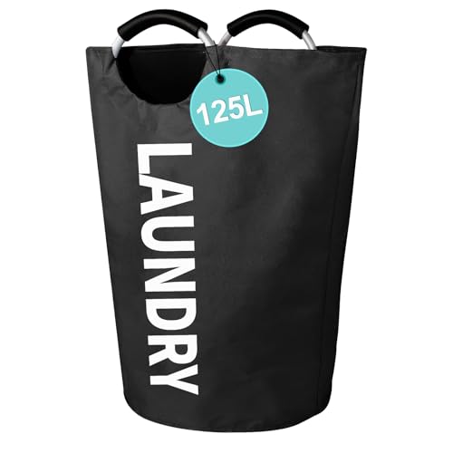 WOOHA 125L Large laundry basket,Collapsible laundry hamper, Tall Clothes Baskets Folding Washing Bin Foldable Fabric Hamper Bags for Bedroom, Closet,Bathroom,College,laundry bag,Black - color: Black, size: 125L-XXXL