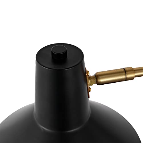 JONATHAN Y Hygge 1-Light Modern Swing Arm USB Sconce 8", Black/Brass Gold | Metal Construction, Plug-In Midcentury Bedside Wall Lamp, Cone Shade, Adjustable Head, LED Bulb Included - color: Black/Brass Gold