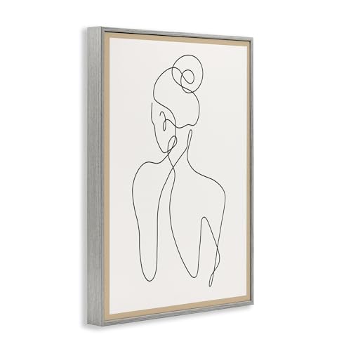 'Minimal Woman Line Drawing'| Framed Giclee Art | Stupell Industries | Gray, 16 x 24 Inches, Easy to Hang and Sturdy, Made in USA, by Creative Studio - color: Farmhouse Gray (Textured), size: 24"L x 16"W