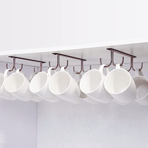 FOMANSH Mug Rack Under Cabinet - Coffee Cup Holder, 12 Mugs Hooks Under Shelf, Display Hanging Cups Drying Hook for Bar Kitchen Utensils Brown - color: Brown, size: 3 Pack