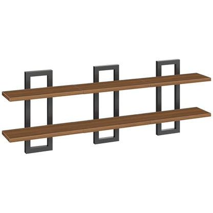 HOOBRO Floating Shelves, 15 Inch Wall Shelf Set of 3, Wall Mounted Storage Shelves 2-Tier, Hanging Bathroom Shelves, for Living Room, Bedroom, Bathroom, Kitchen, Walnut and Black BH32BJP301 - color: Walnut + Black