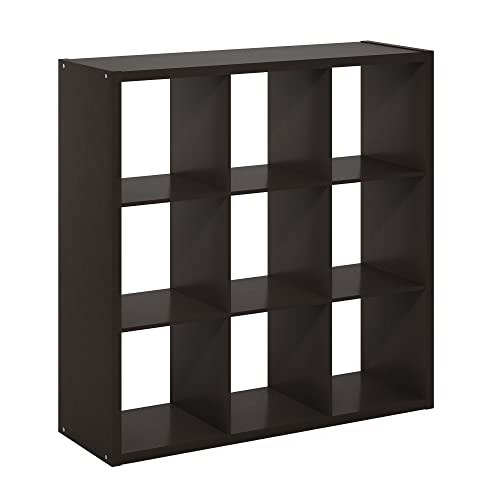 Furinno CUBICLE 9-Cube Book Shelf, Extra Thick Frame Bookshelf, Dark Oak | 14.6" x 44" x 44", Reversible Bookcase with Open Back, for Living Room, Bedroom, Home Office - color: Dark Oak, size: 9-Cube