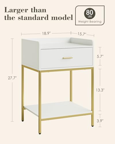 Masupu Nightstand, 3-Tier Modern Bedside Night Stand with Storage Drawer and Shelf, Large End Side Table for Bedroom, Living Room, White - color: Extra Large White