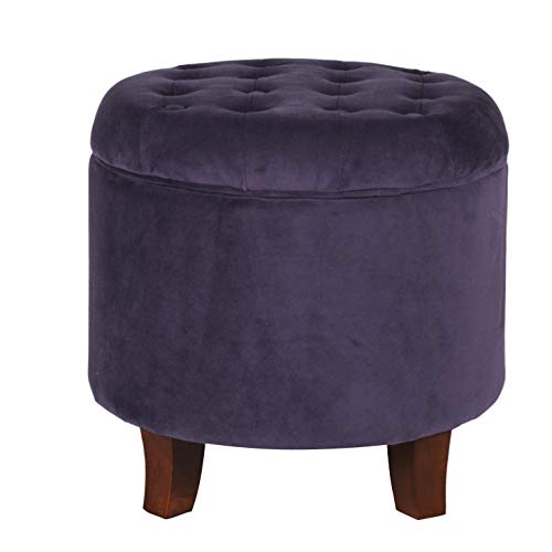 HomePop 19" Velvet Button Tufted Round Storage Ottoman - Deep Purple - color: Purple