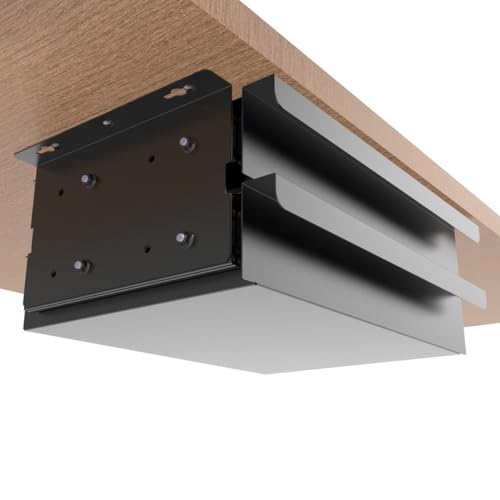 Dual Tier Under Desk Mounted Sliding Pull-out Drawer, 15.3" Wide | Mounted Storage Desk Organizer for Sit Stand Workstation, Metal, Black (2TierMedium) - size: 2TierMedium