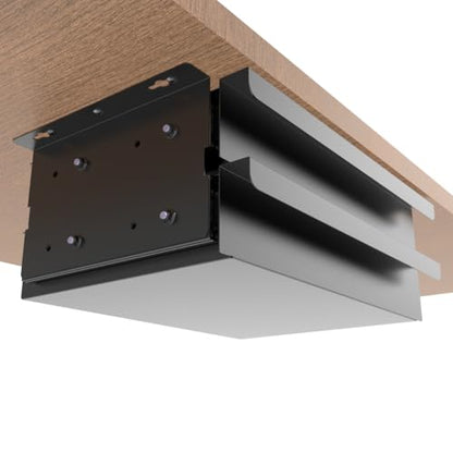Dual Tier Under Desk Mounted Sliding Pull-out Drawer, 15.3" Wide | Mounted Storage Desk Organizer for Sit Stand Workstation, Metal, Black (2TierMedium) - size: 2TierMedium