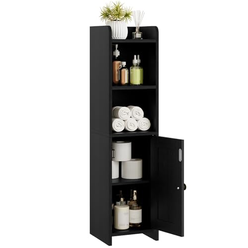 Lomojo Small Bathroom Storage Cabinet Corner, 7.87"Dx7.87"W x31.5"H (Black) | Freestanding Narrow Toilet Paper Holder, Organizers for Bathroom Small Spaces Floor Cabinet with Adjustable Shelves and Door - color: Black