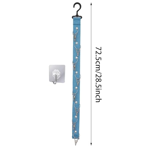 Plush Doll Hanging Storage Rope Display Rack with 8 Clips – Wall Hanging Organizer for Keychain Plushies, Mini Toys– Holds up to 3kg (Blue) - color: Blue