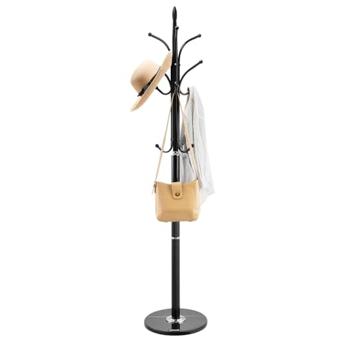 VEVOR Coat Rack Freestanding, Coats Tree Stand with Stable Marble Base & 6 Hooks, Free Standing Hall Coat Rack for Entryway, Bedroom, Office, Living Room, Modern Clothes Hanger for Coats, Hats, Bags - style: Hook
