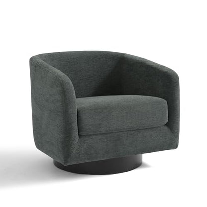 Swivel Accent Chair, Chenille Barrel Club Chair, Gray | Modern Round Armchair | Comfy Upholstered Reading Seat with Removable Cushion | For Living Room, Bedroom, Office - color: Dark Gray