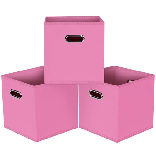 Black Foldable Storage Cubes Bins, Fabric Storage Box Cubes Organizer Baskets with Dual Handles for Home Organizer,Set of 3,(Pink) - color: Pink, size: 3 Pack