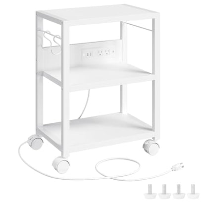 MAHANCRIS Industrial Printer Cart, 3-Tier Mobile Printer Stand, Rolling Cart with 2 AC Outlets and 2 USB Ports, Home Printer Stand with 2 Hooks, for Office, Living Room, White PTWT40E01 - color: White