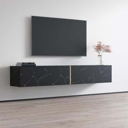 Meble Furniture Marmur Floating TV Stand with Storage Cabinets — Modern Wall-Mounted Media Console — Fits TVs up to 80", 59.1" W x 15.7" D x 15.7" H — Black
