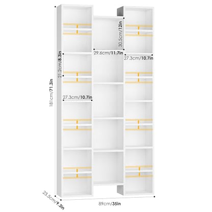FOTOSOK 71'' H White Bookshelf with 21 Cubes, Triple Wide Tall Bookshelf | 8 Tier Bookcase with 8 Adjustable Shelves, Large Bookshelf DVD/CD Media Tower Storage, Freestanding Display Shelf Cabinet - color: White