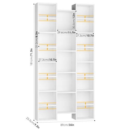 FOTOSOK 71'' H White Bookshelf with 21 Cubes, Triple Wide Tall Bookshelf | 8 Tier Bookcase with 8 Adjustable Shelves, Large Bookshelf DVD/CD Media Tower Storage, Freestanding Display Shelf Cabinet - color: White