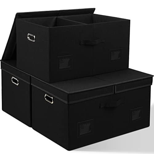 Graciadeco 75 Quarts Extra Large Decorative Storage Bins with Lids, 3 Packs Black Collapsible Storage Bins with Lids, Stackable Storage Bins Decorative Box Storage With Lid Extra Large | 75 Quarts 3 Pack Black Collapsible Stackable Linen Fabric 4 Handles