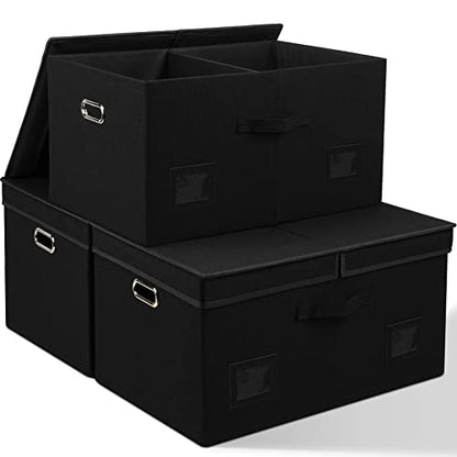 Graciadeco 75 Quarts Extra Large Decorative Storage Bins with Lids, 3 Packs Black Collapsible Storage Bins with Lids, Stackable Storage Bins Decorative Box Storage With Lid Extra Large | 75 Quarts 3 Pack Black Collapsible Stackable Linen Fabric 4 Handles