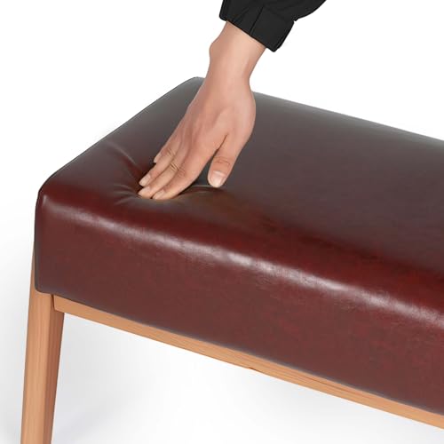 Foot Stool, Leatherette Wooden Step Stool, Modern Rectangle Ottoman Wide Vanity Stool with Cushion for Couch Living Room Bedroom Entryway, Brown - color: Brown