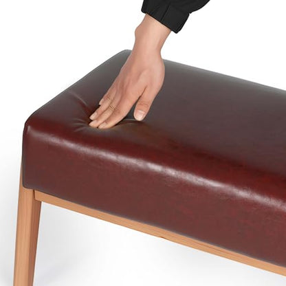 Foot Stool, Leatherette Wooden Step Stool, Modern Rectangle Ottoman Wide Vanity Stool with Cushion for Couch Living Room Bedroom Entryway, Brown - color: Brown