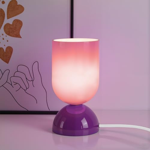 8.9" Dimmable Modern Glass Table Lamp with Dome Base, Glossy Purple | Nightstand Lamp, End Table Lamps for Living Room, Bedroom, Guest Room, Home, Side Tables, College Dorm, Office, UL Listed - color: Purple