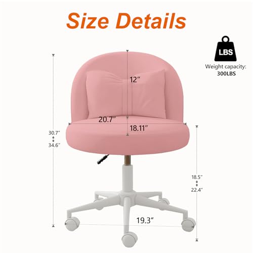 Desk Chair with Soft Cushion, Adjustable Height Armless Office Chair Upholstered Makeup Vanity Chair, Swivel Accent Chair for Living Room, Bedroom, Study, Home Office - color: Solid Pink