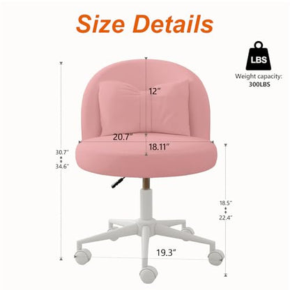 Desk Chair with Soft Cushion, Adjustable Height Armless Office Chair Upholstered Makeup Vanity Chair, Swivel Accent Chair for Living Room, Bedroom, Study, Home Office - color: Solid Pink