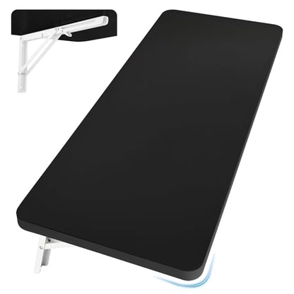 Neoaider Wall Mounted Folding Table 39.4”L x 19.7”W, Black | Laundry Folding Table with Heavy Duty Metal Collapsible Shelf Brackets, Wall Mounted Desk Fold Down for Small Spaces - color: Black, size: 39.4" x 19.7"