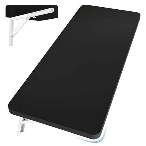 Neoaider Wall Mounted Folding Table 39.4”L x 19.7”W, Black | Laundry Folding Table with Heavy Duty Metal Collapsible Shelf Brackets, Wall Mounted Desk Fold Down for Small Spaces - color: Black, size: 39.4" x 19.7"