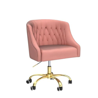 MOJAY Velvet Home Office Desk Chair, Vanity Chair with Wheels Pretty Fancy Gold 360°Swivel Height Adjustable Office Chairs for Girls Home Offices, Bedrooms, Living Room (Pink) - color: Pink