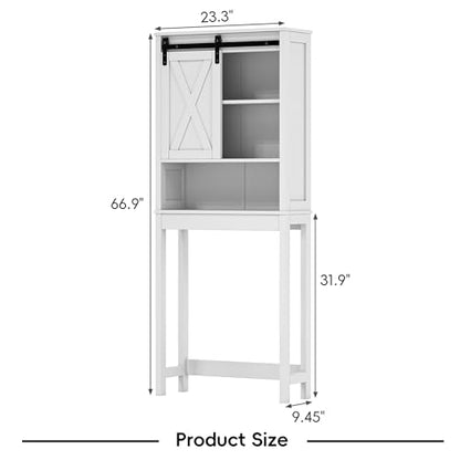 Xilingol Over The Toilet Storage Cabinet, Farmhouse Bathroom Storage Cabinet with Sliding Doors and Adjustable Shelf, Space-Saving Over Toilet Storage, White