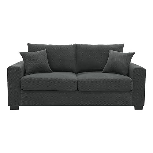 Two-Seater Sofa with Textured Fabric and High Backrest, Dark Grey - Compact Loveseat with Sturdy Plastic Legs for Living Room, Apartment, or Office - color: Dark Grey
