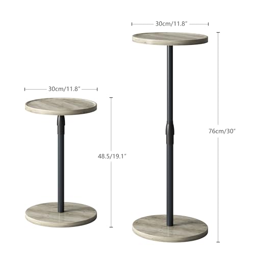 Adjustable Round Side Table, Pedestal Drink Table for Small Spaces | Small End Table, Tall Round Nightstand for Living Room Bedroom Oak ET-010QK - color: Oak