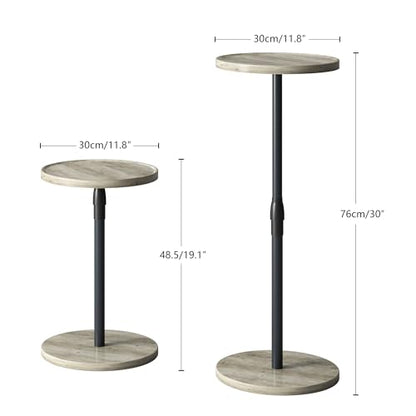 Adjustable Round Side Table, Pedestal Drink Table for Small Spaces | Small End Table, Tall Round Nightstand for Living Room Bedroom Oak ET-010QK - color: Oak