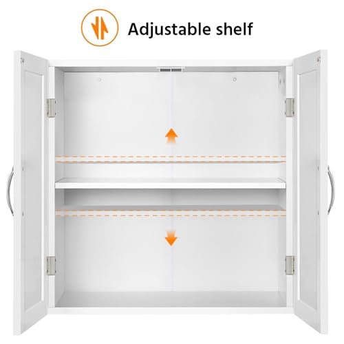 Yaheetech Wall Mounted Bathroom Storage Cabinet with Doors, Laundry, White | 3-Height Adjustable Inner Shelf, Beadboard Panels in Engineered Wood, Frees Up Floor Space over the Toilet or in Kitchens - style: 2 Doors