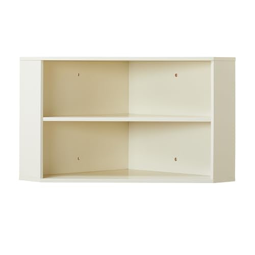 Modern Floating Desk Hutch, Wall Mounted Corner Storage with 2 Shelves, Antique White