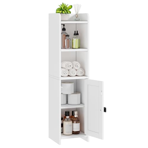 Lomojo Small Bathroom Storage Cabinet Corner, 7.87"Dx7.87"W x31.5"H (White) | Freestanding Narrow Toilet Paper Holder, Organizers for Bathroom Small Spaces Floor Cabinet with Adjustable Shelves and Door - color: White