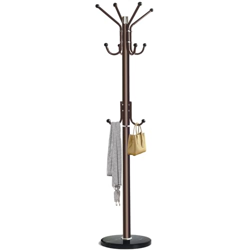 Kertnic Modern Coat Rack Freestanding with Natural Marble Base & Sturdy Metal Frame, 11 Hooks Hall Tree for Jackets, Hats, Bags, Entryway Organizer for Bedroom, Living Room, Closet (11 hooks-Bronze) - color: 11 hooks-Bronze