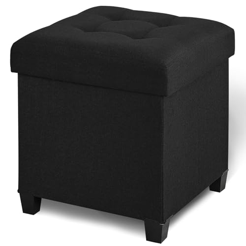 Ottoman with Storage, Square Storage Ottoman for Dorm, Linen Ottomans with Legs for Living Room, Bedroom, 17.7" D x 17.7" W x 19.9" H, Black - color: Black, size: 17.7"D x 17.7"W x 19.9"H